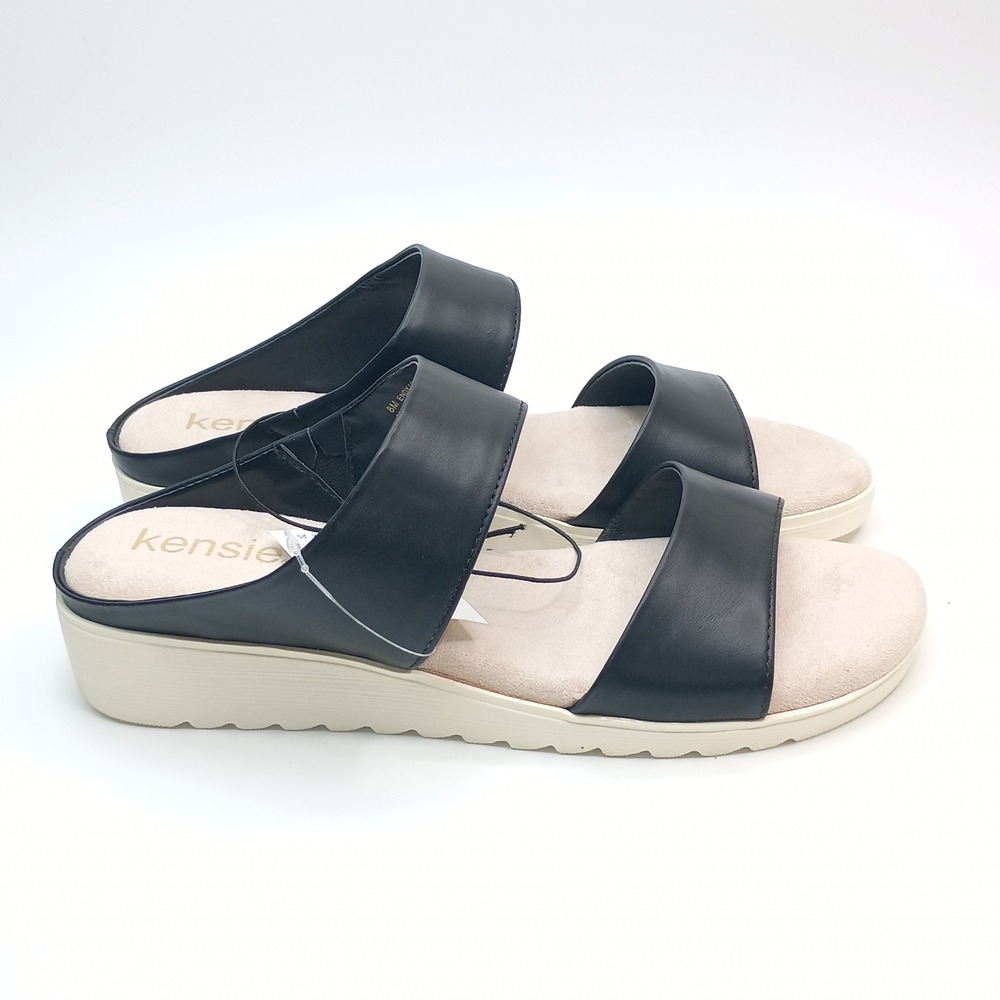Kensie Endy Comfort Wedge Sandals Women Size 8 Black Faux Leather KS261620 - Picture 6 of 10